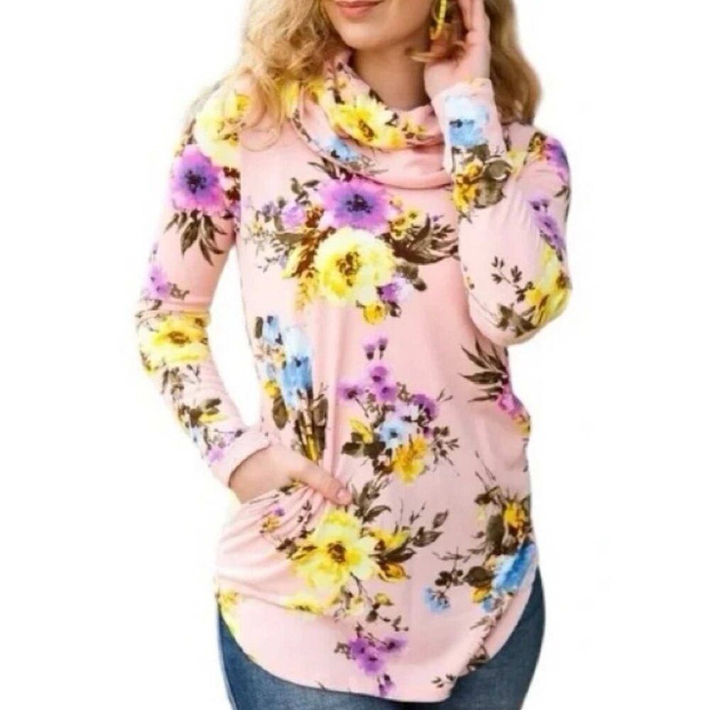 Red Lolly Cowl Neck Flowered Top MEDIUM (9998)